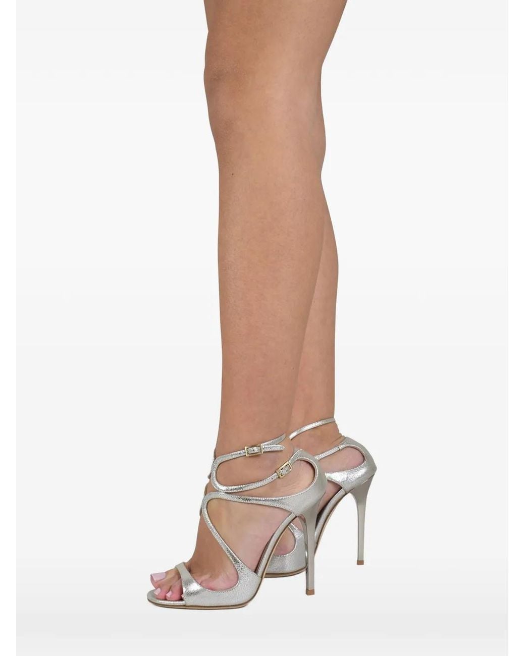 Jimmy Choo Metallic Buckled Strap Lance Sandals