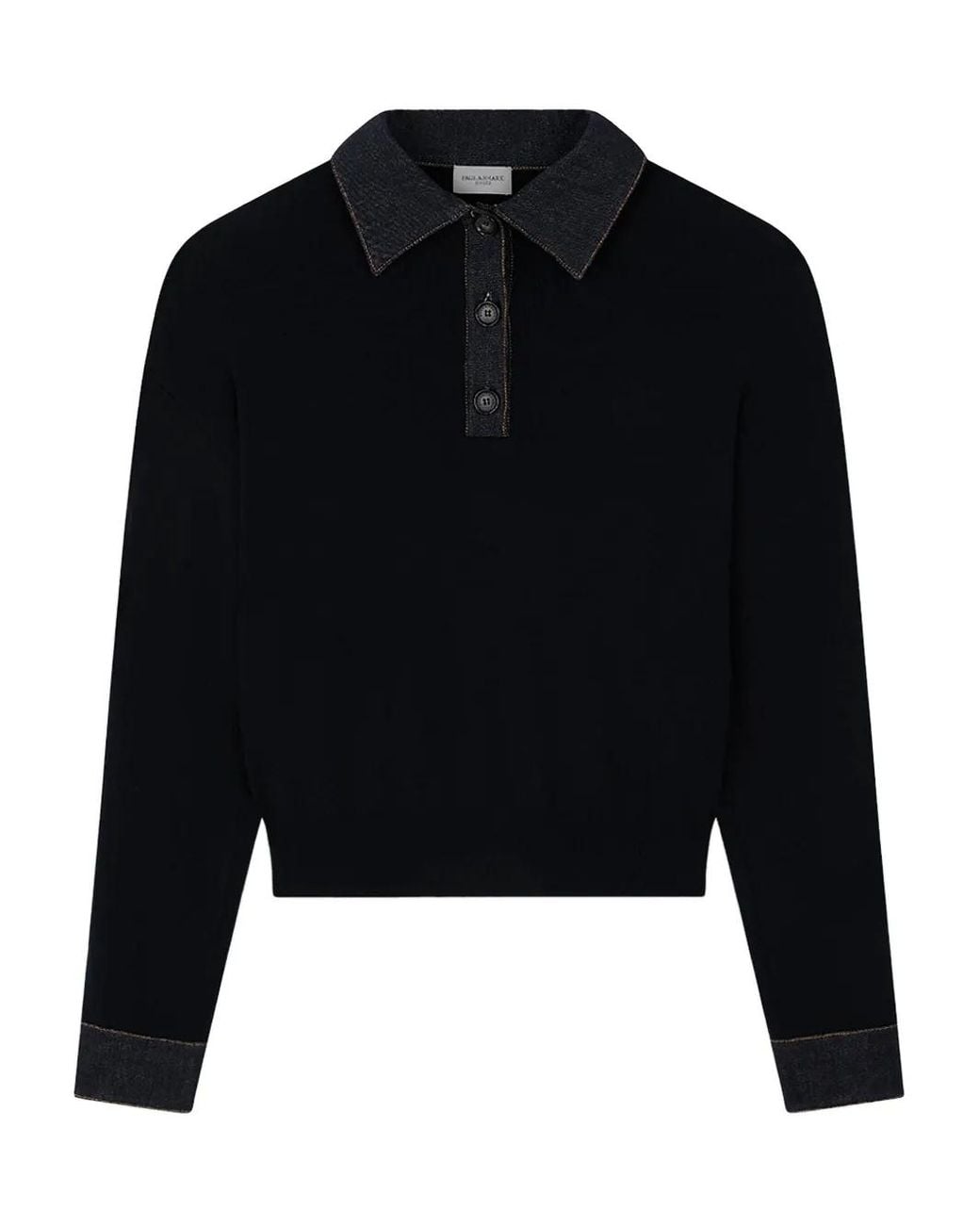 Paul & Shark Black Denim-Collar Polo Sweater