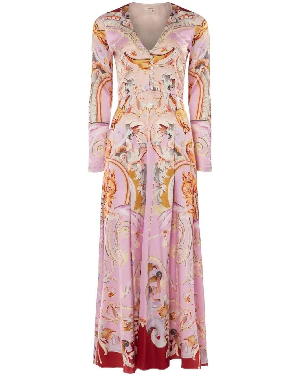Temperley London Pink Graphic Print Collarless Silk Blend Coat