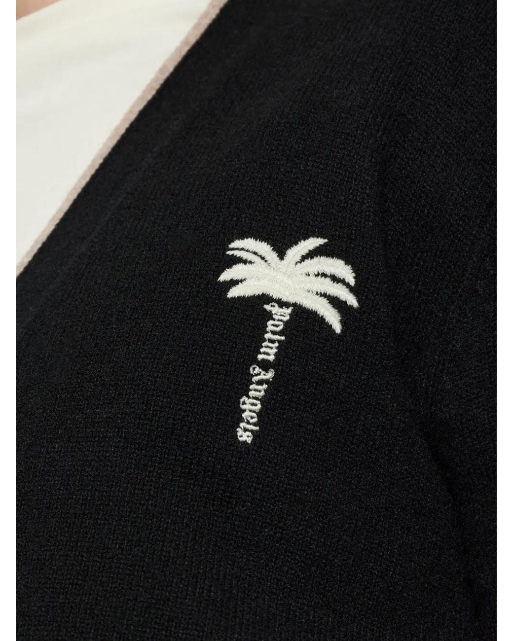 Palm Angels Black Embroidered-Logo Wool Cardigan for men