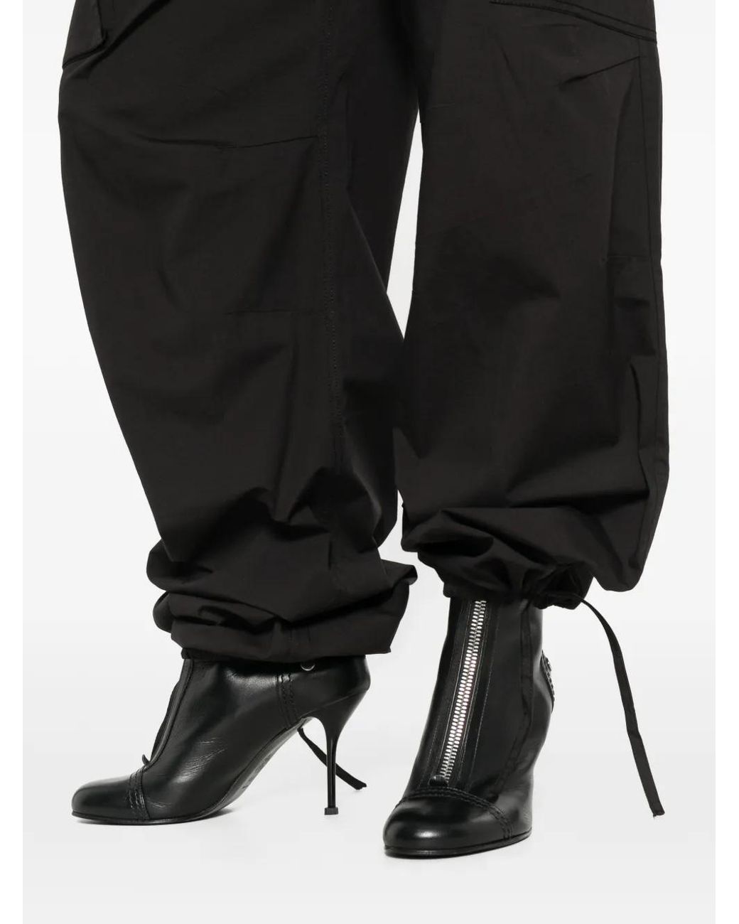 Ganni Black Drawstring-Cuff Cargo Pants