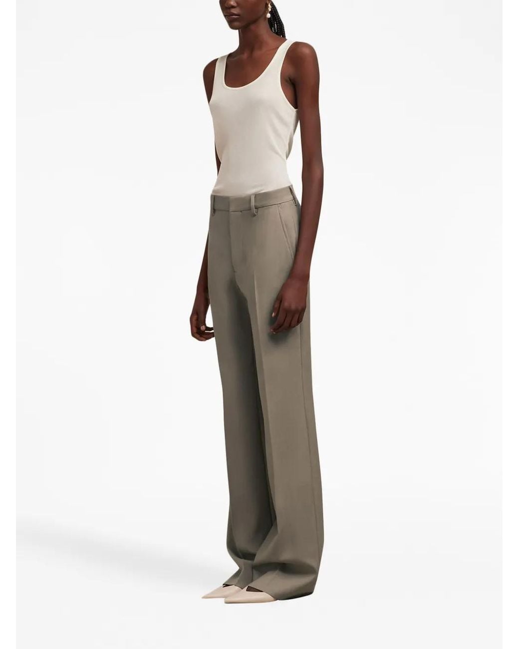 AMI Natural Wide-Leg Virgin-Wool Trousers