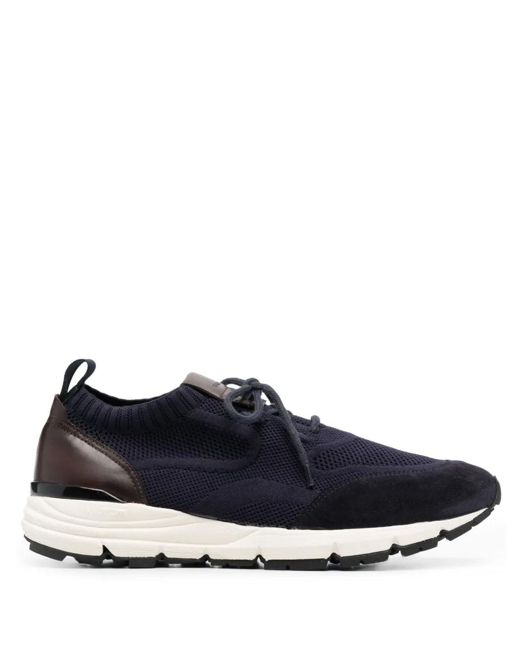 Scarosso Blue Knitted-Upper Suede Sneakers for men