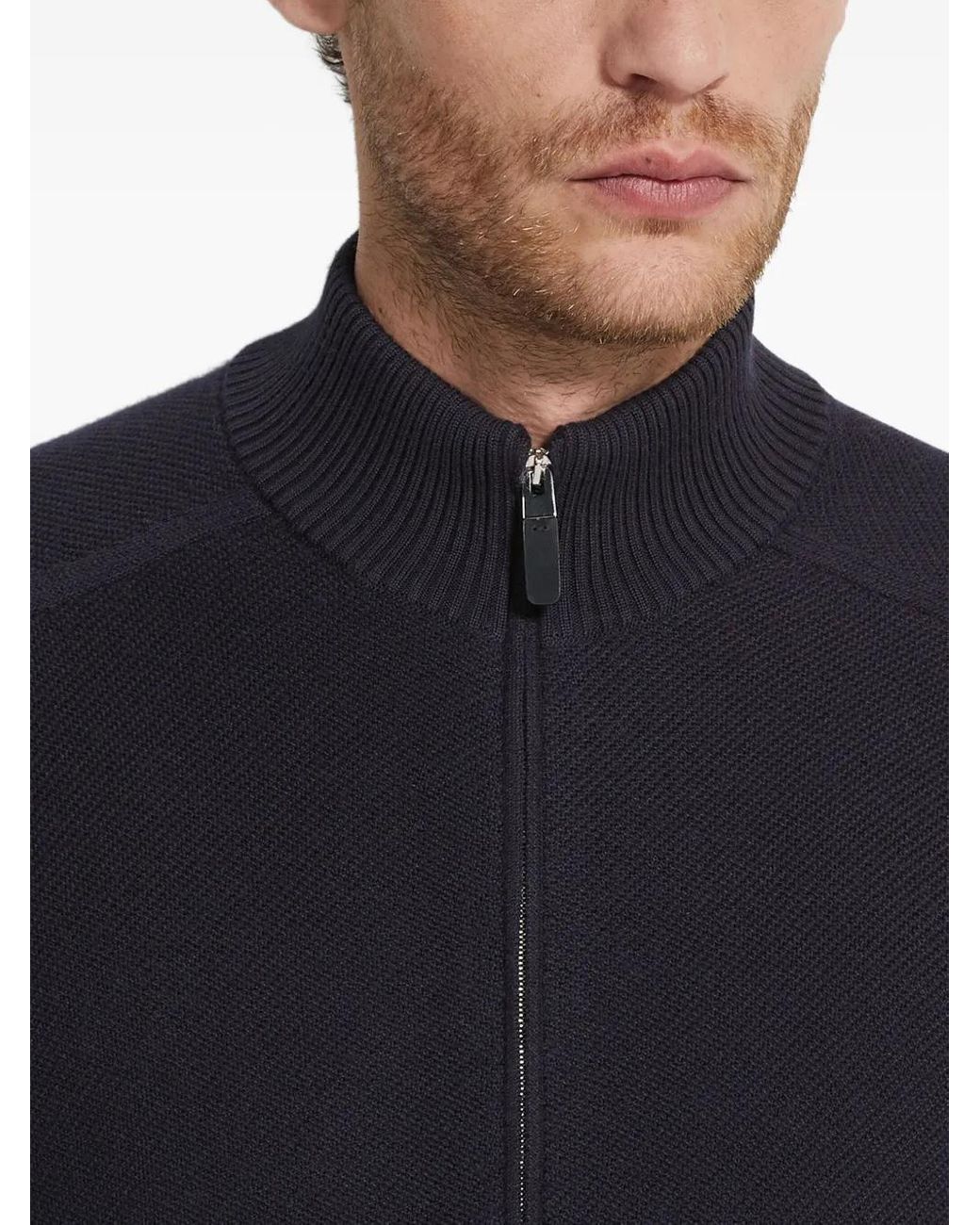 Zegna Blue Zip-Up Cardigan for men