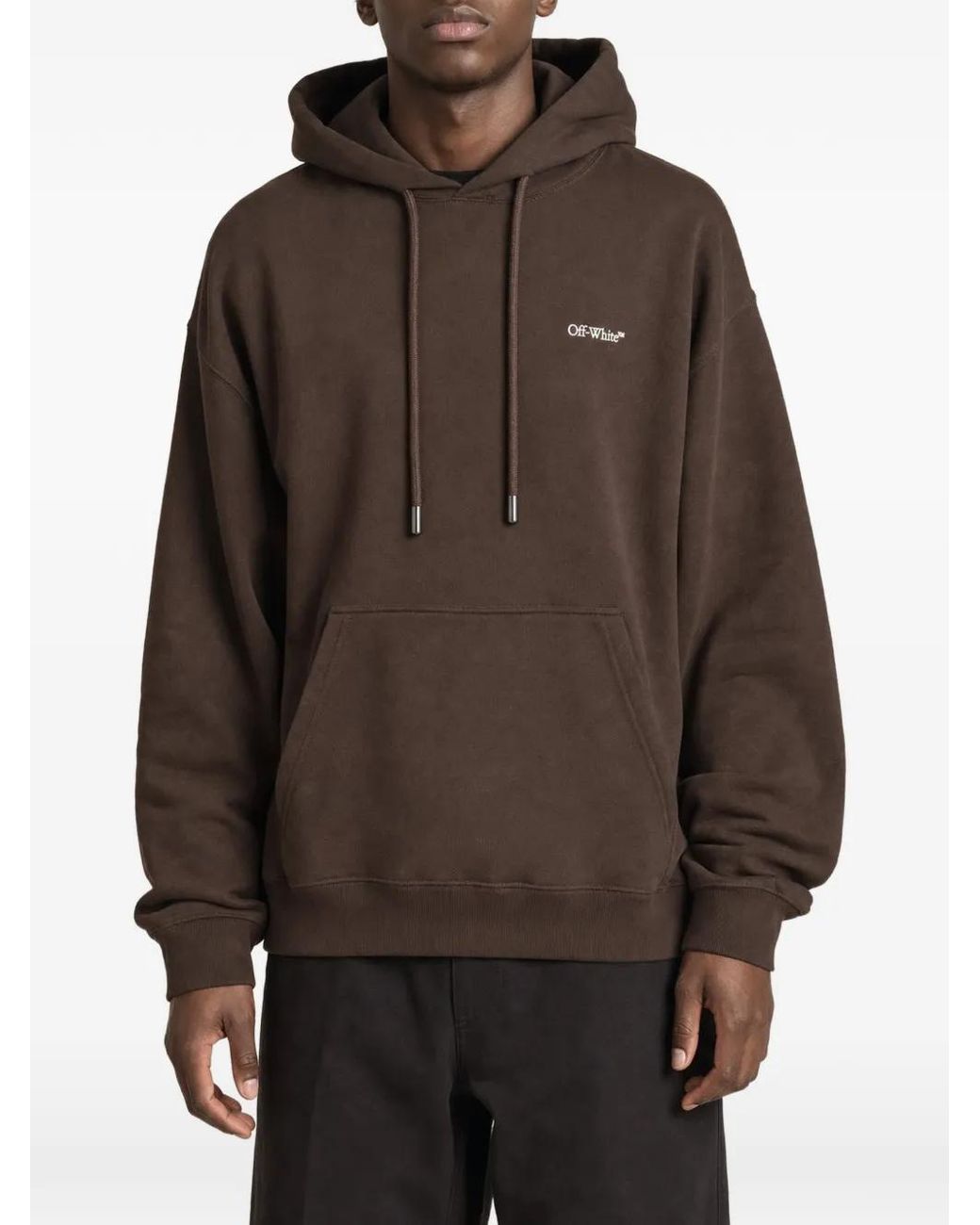 Off-White c/o Virgil Abloh Brown Logo-Embroidered Cotton Hoodie for men