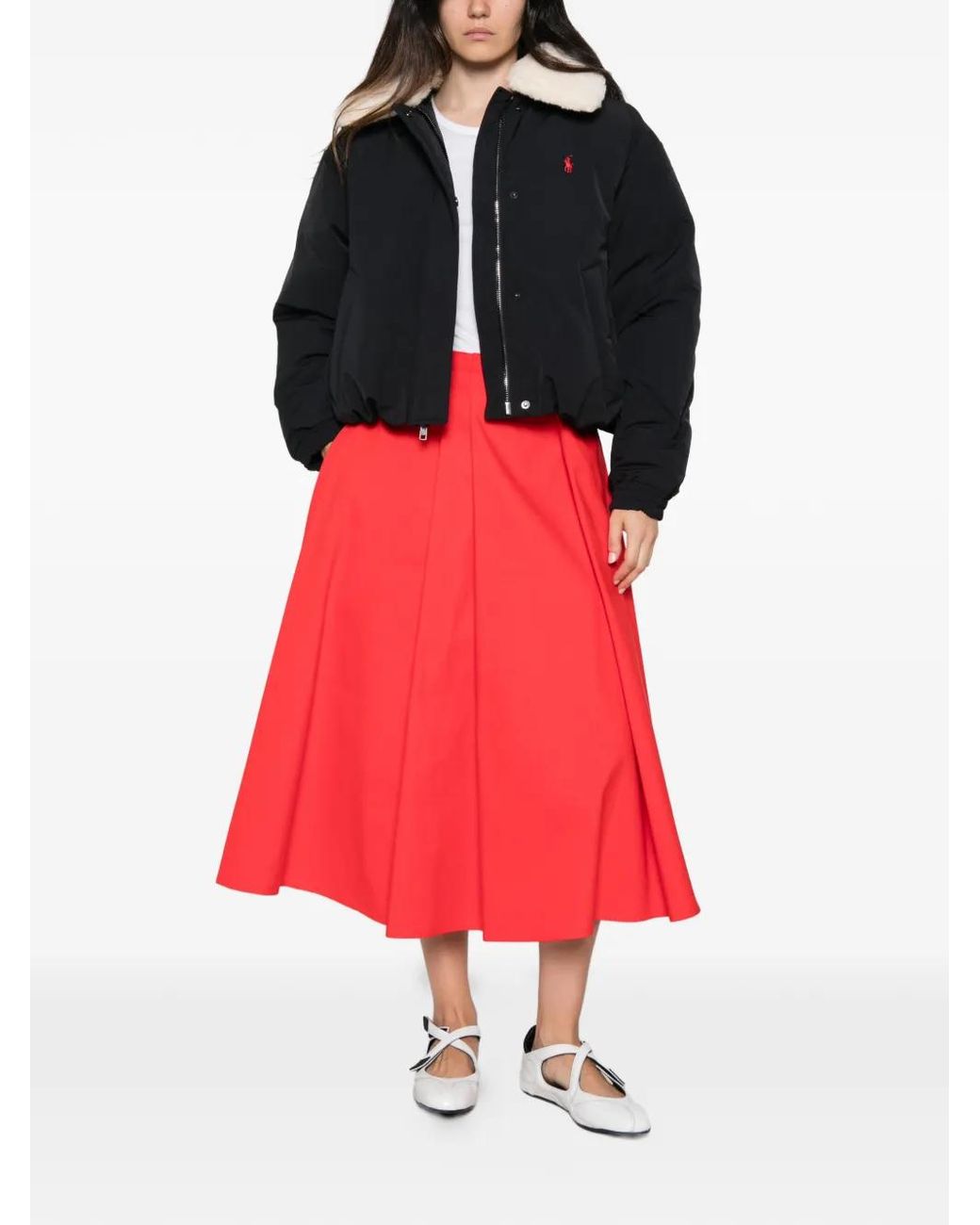 Polo Ralph Lauren Red Shearling-Collar Puffer Jacket