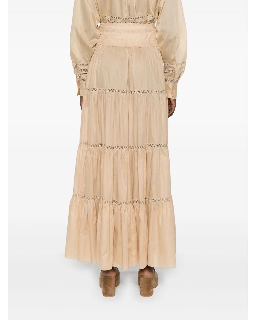 Ermanno Scervino Natural Floral-Embroidered Maxi Skirt