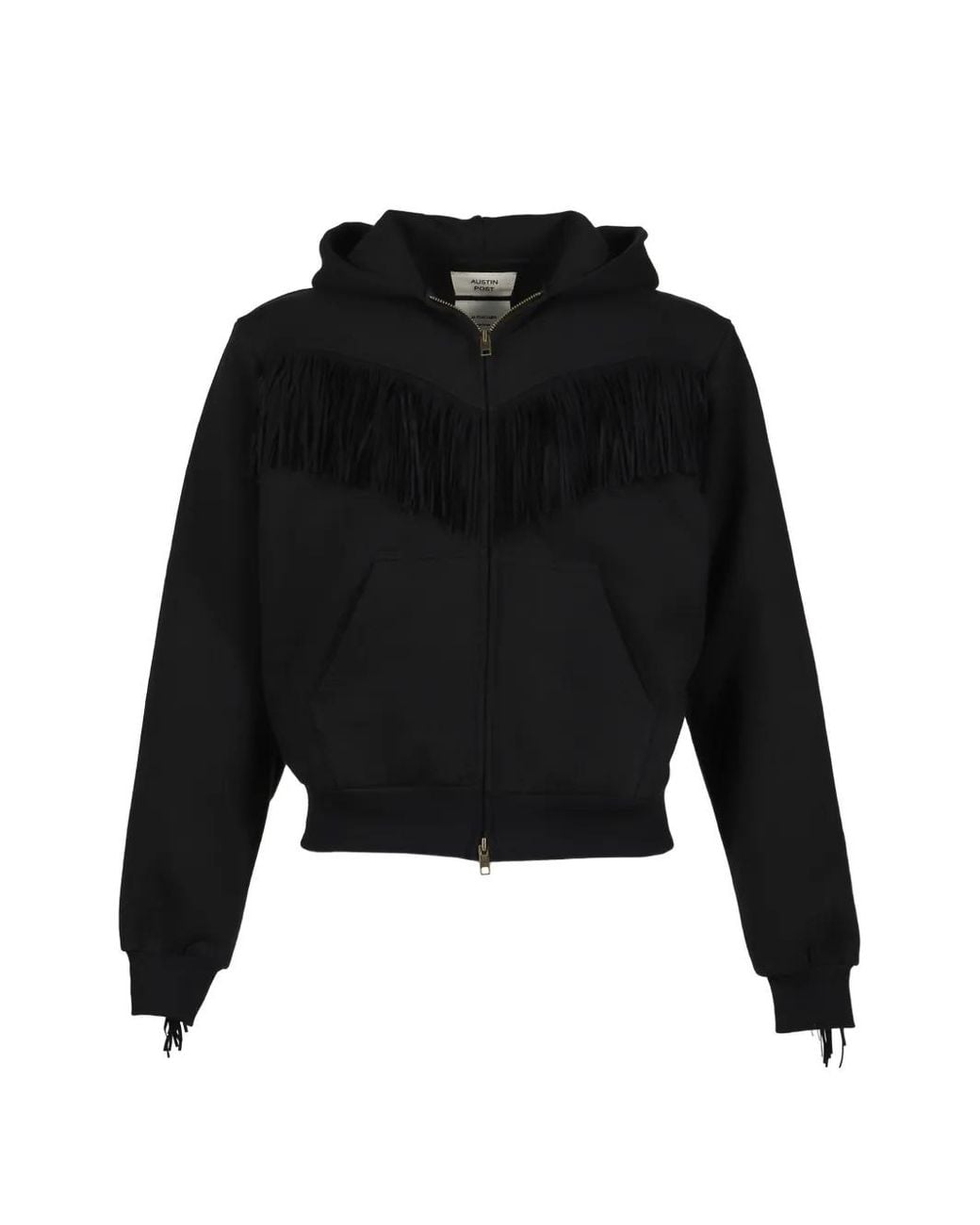 Austin Post Black Fringed Zip-Up Hoodie for men