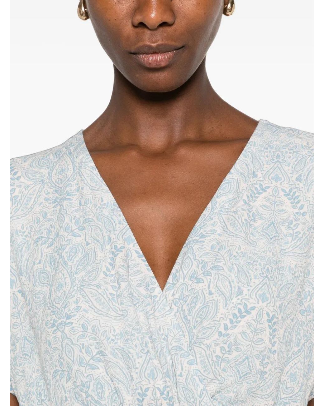 MAISON 123 White Reve Paisley-Print V-Neck Midi Dress