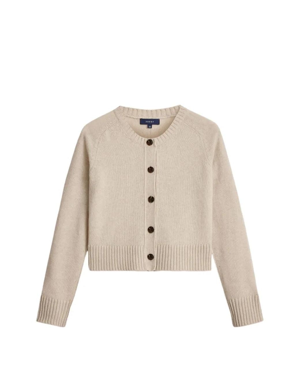 Soeur Natural Virgin-Wool Rib-Trimmed Cardigan