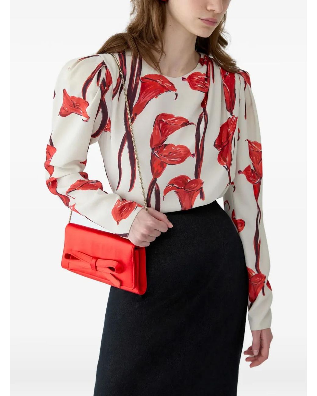 Carolina Herrera Red Calla Lily Print Blouse