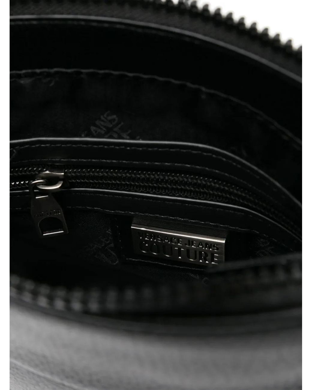 Versace Jeans Couture Black Logo-Plaque Faux-Leather Messenger Bag for men