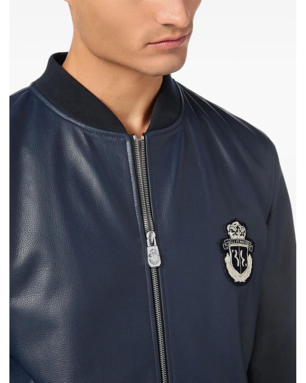 Billionaire Blue Leather Bomber Jacket for men