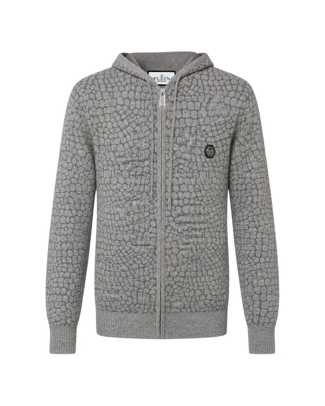Philipp Plein Gray Wool Cashmere Zip Hoodie Cocco for men