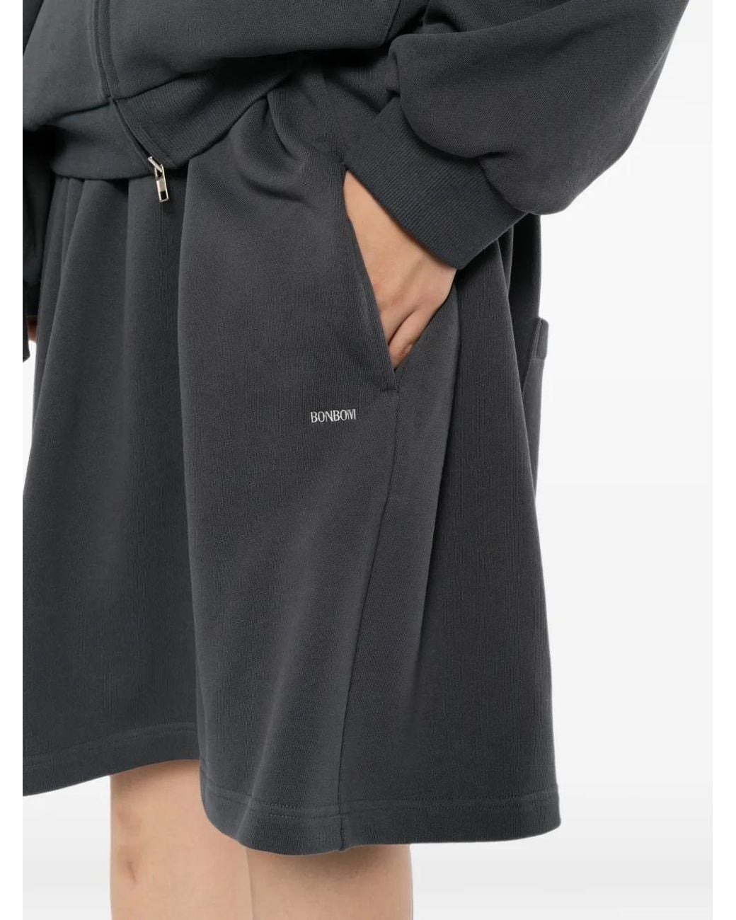 BONBOM Gray Logo-Print Drawstring Skirt