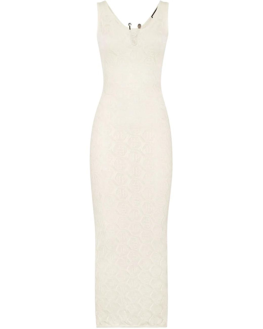 Philipp Plein White Viscose Long Dress Monogram