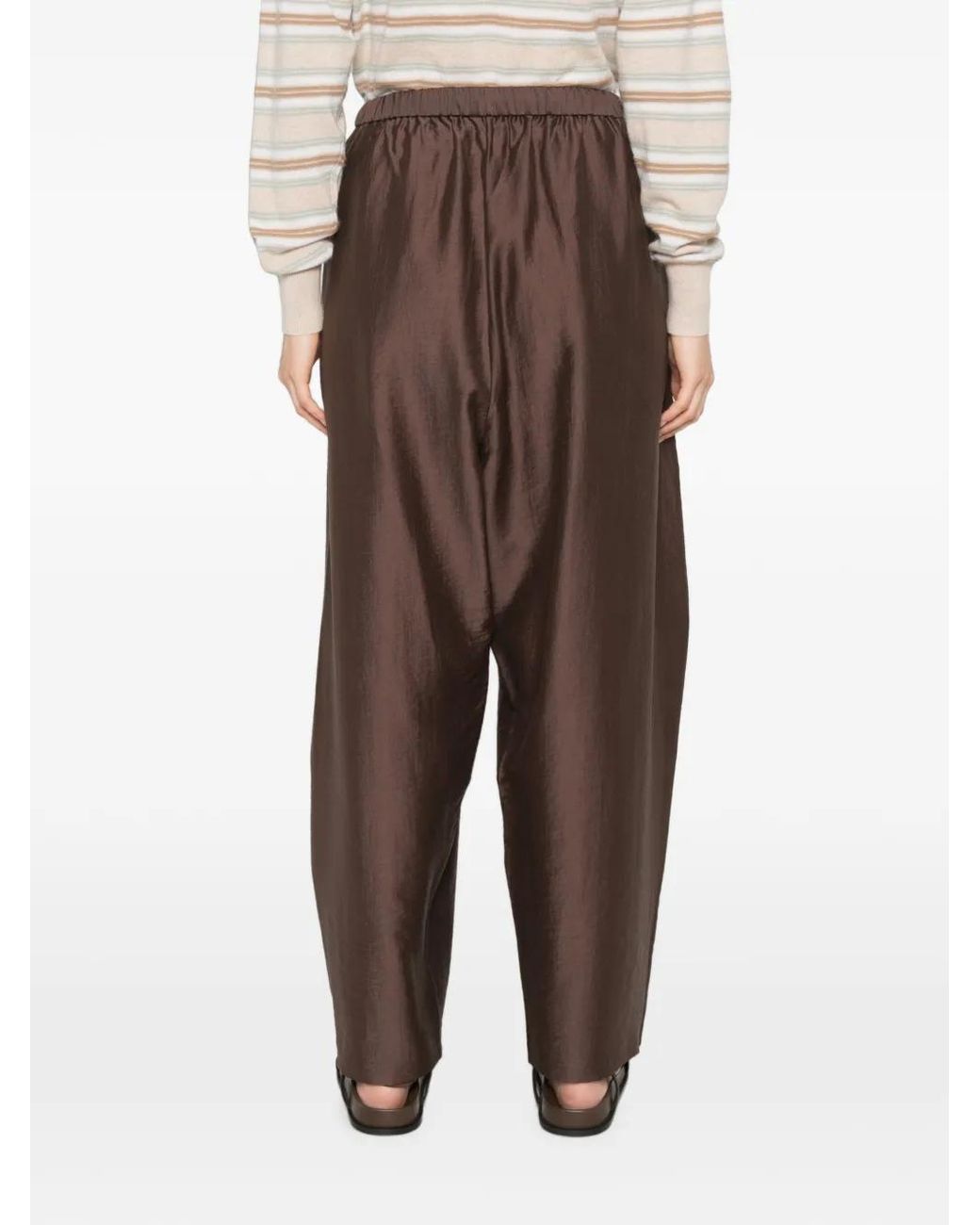 Cordera Brown Drawstring-Waist Wide-Leg Trousers