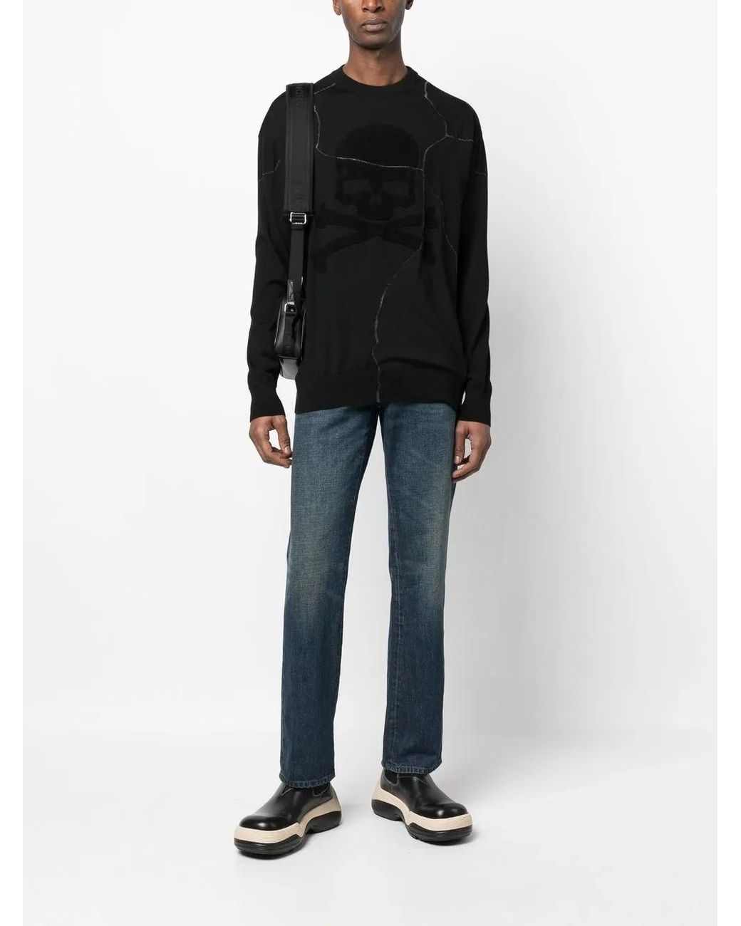 Philipp Plein Black Cracked-Effect Wool Jumper for men