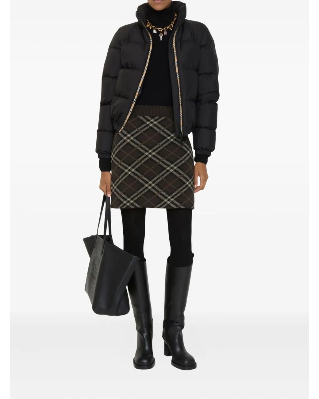 Burberry Black Check Wool Cashmere Skirt
