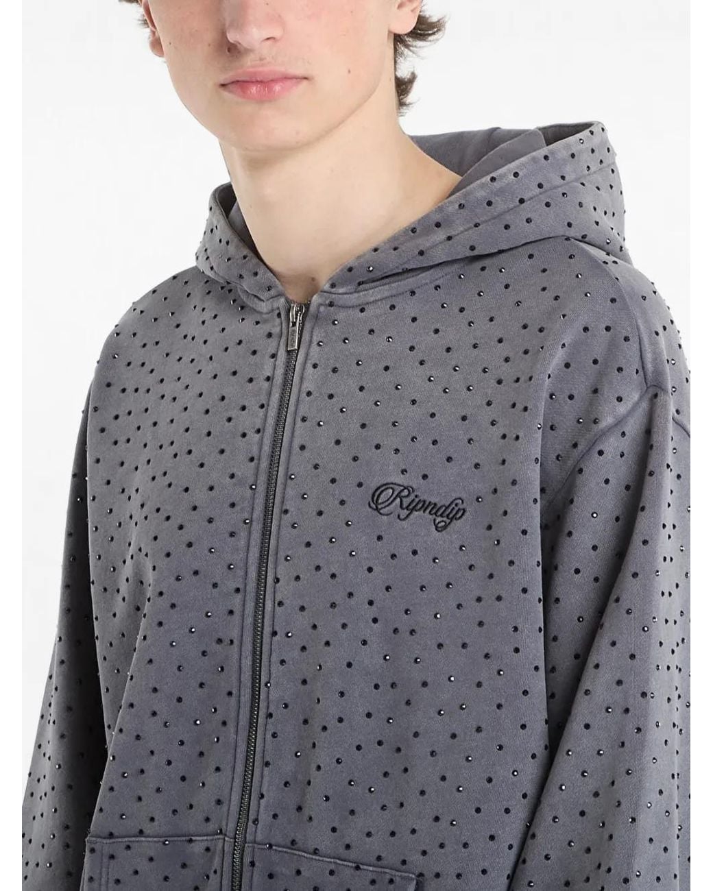 RIPNDIP Gray Ripngems Zip-Up Hoodie for men