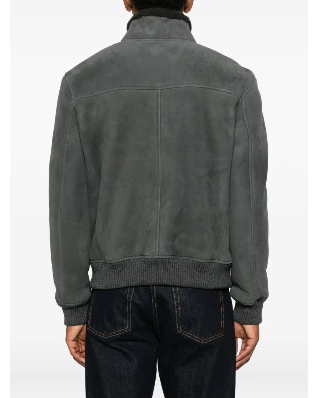 Eleventy Black Zip-Front Shearling Jacket for men