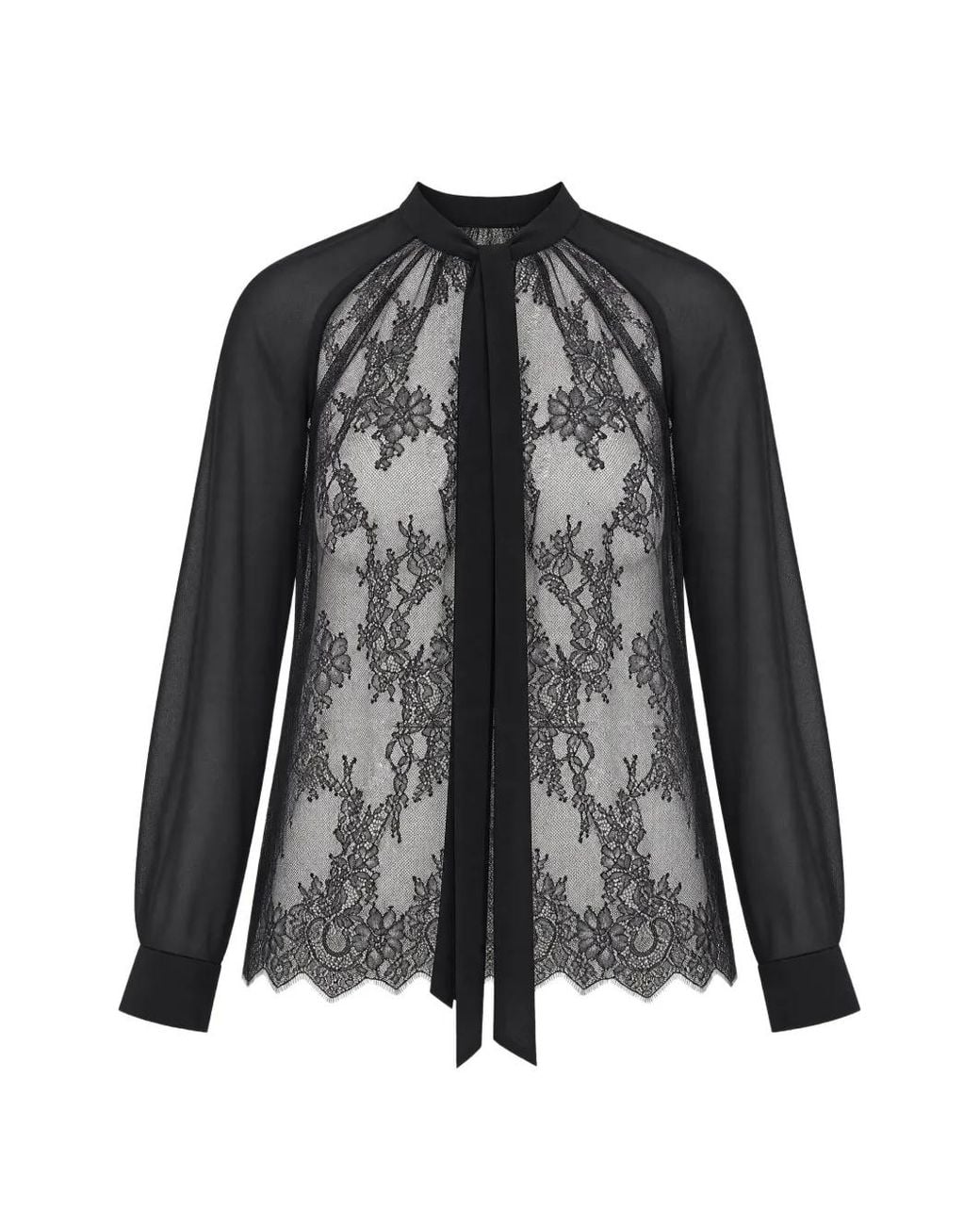 Liu Jo Gray Lace-Panelled Tie-Neck Shirt