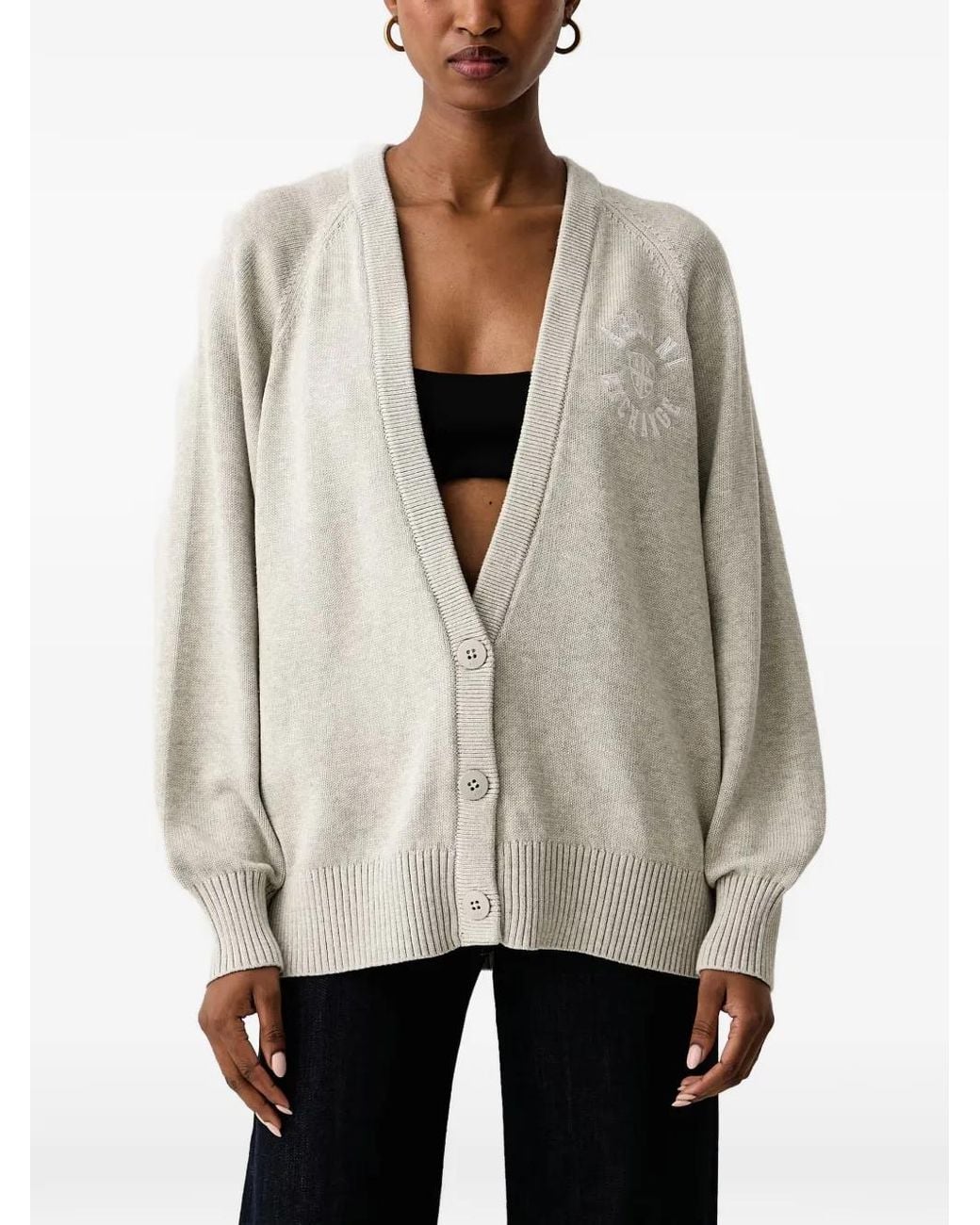 ARMANI EXCHANGE Natural Logo-Embroidered Raglan-Sleeve Cardigan