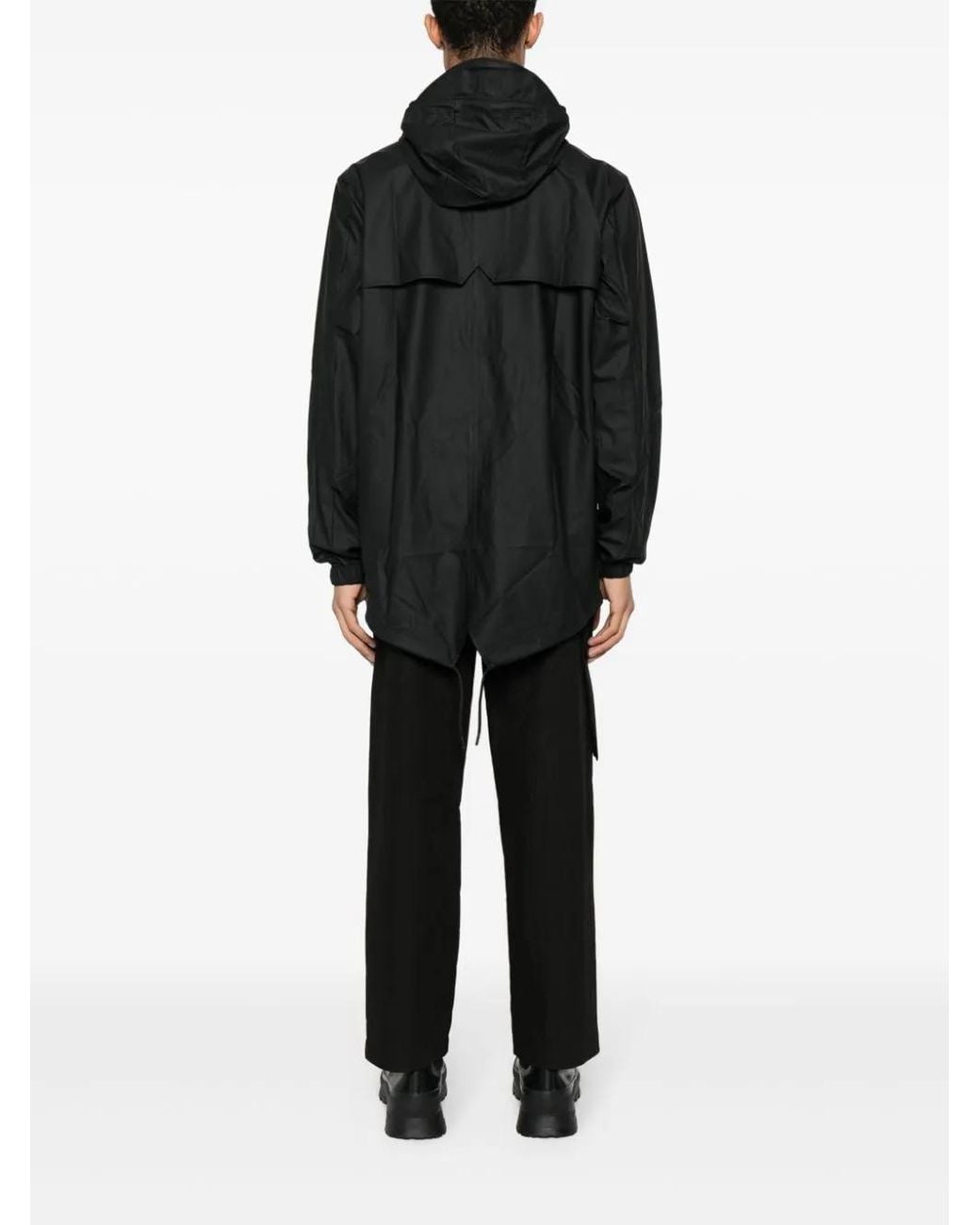Rains Black Fishtail Drawstring-Hood Coated Parka