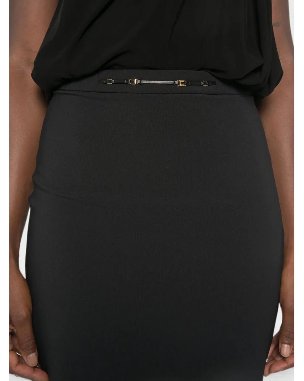 Elisabetta Franchi Black Minijupe Crayon À Plaque Logo