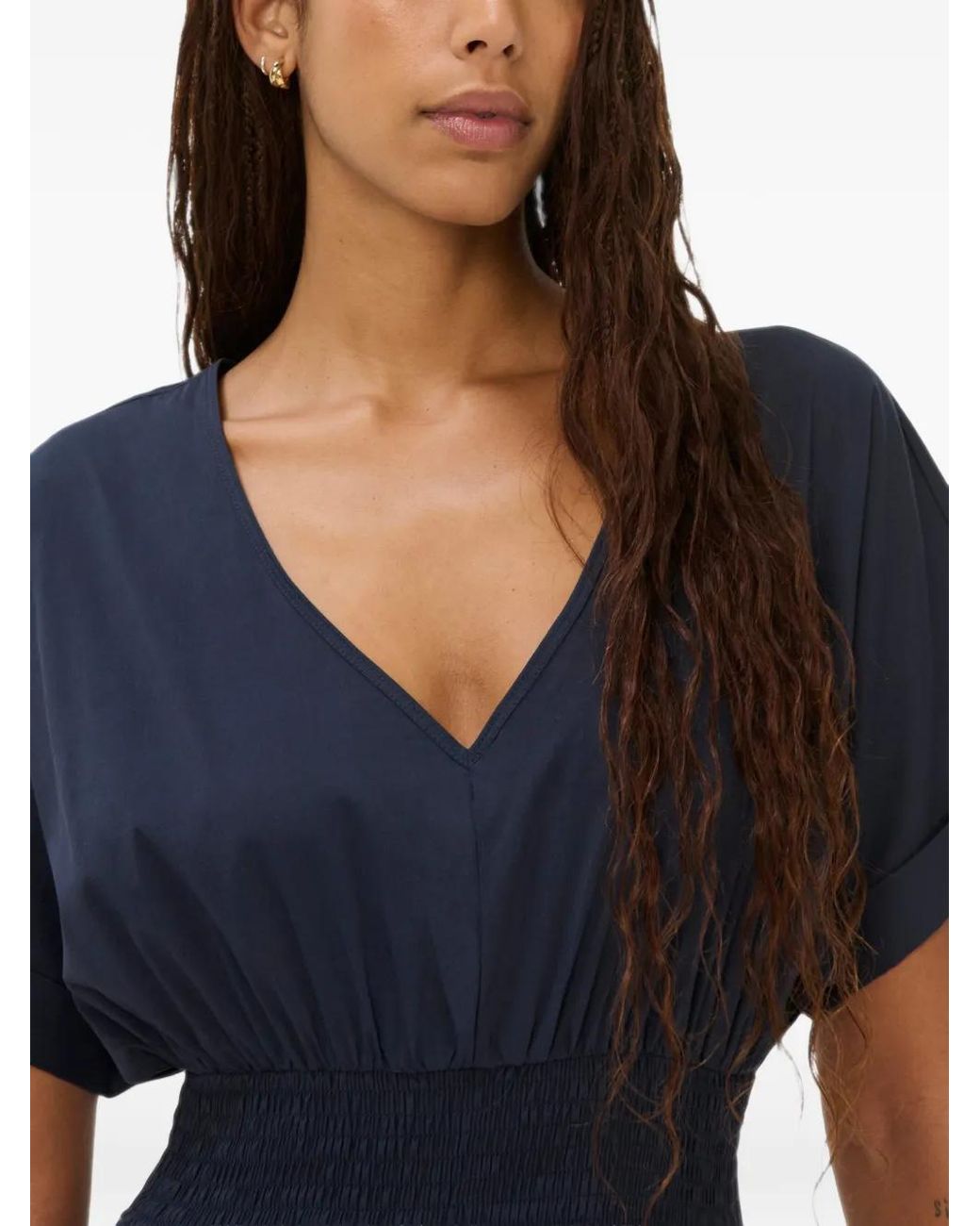 Sweaty Betty Blue Sloane Smocked-Waist V-Neck Midi Dress