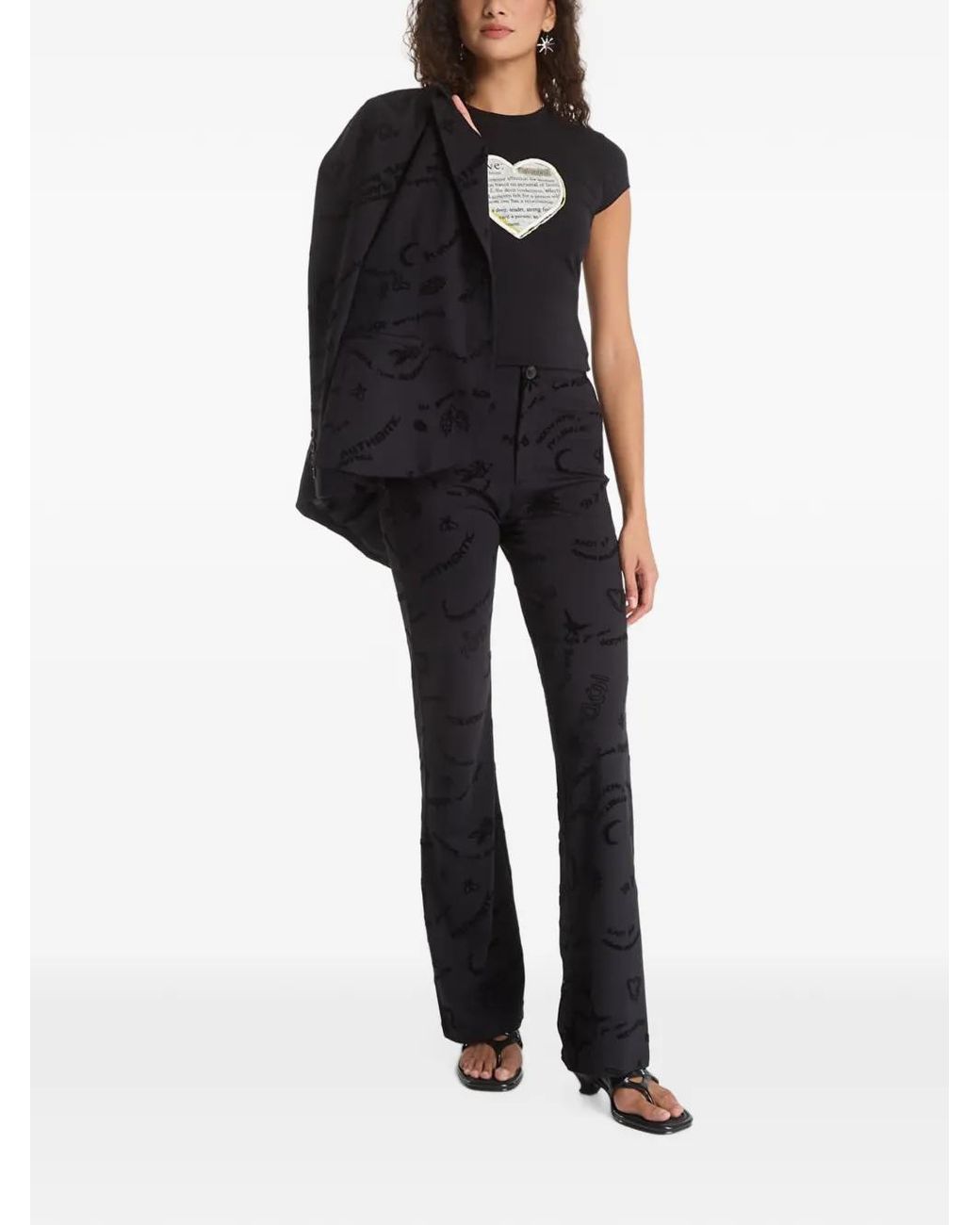 Desigual Black Pantalon Évasé À Monogramme Floqué