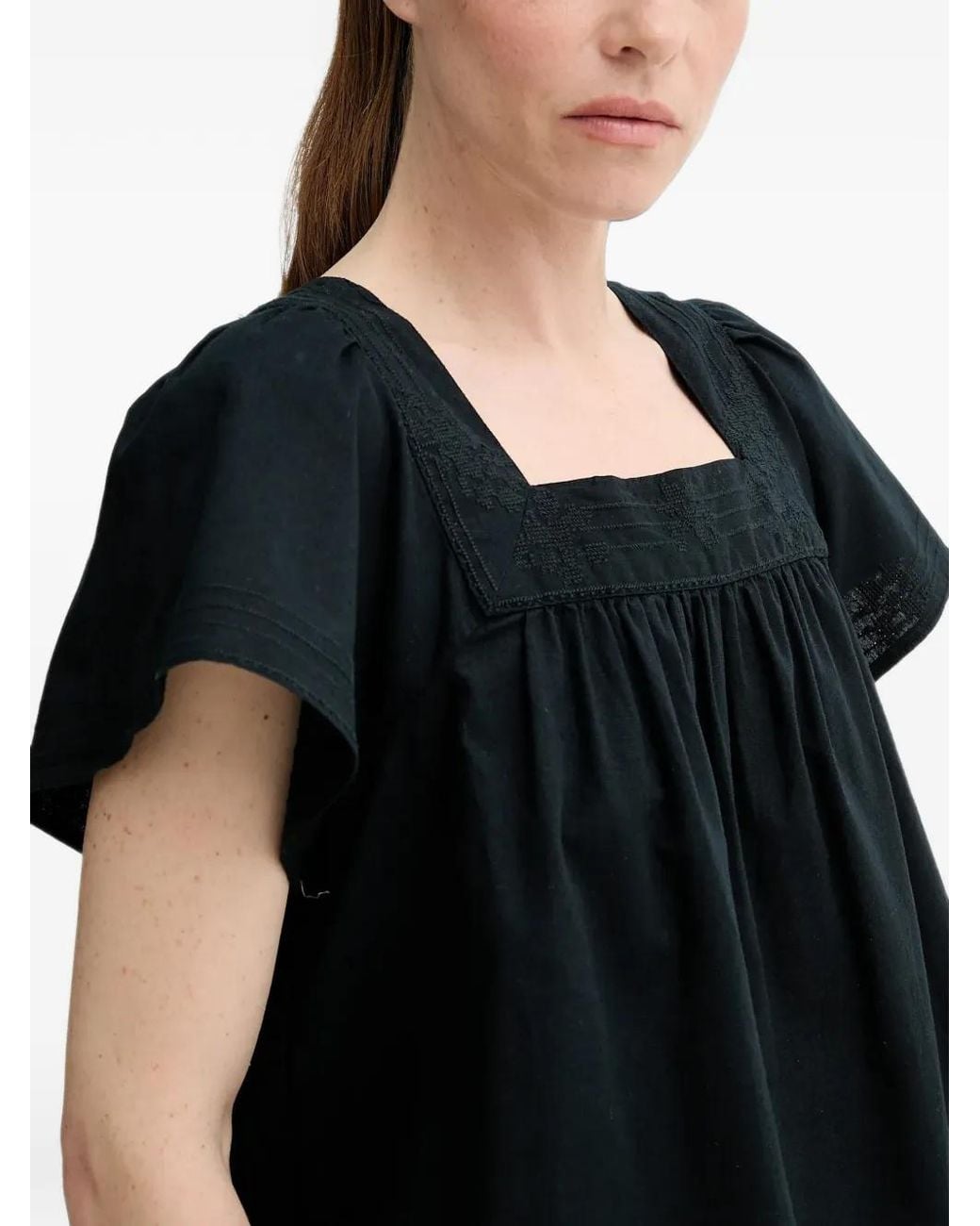 Levi's Black Embroidered Square-Neck Blouse