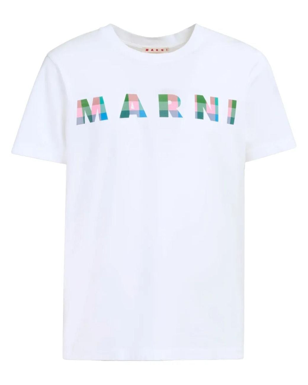 Marni White Gingham Logo-Print Cotton T-Shirt for men