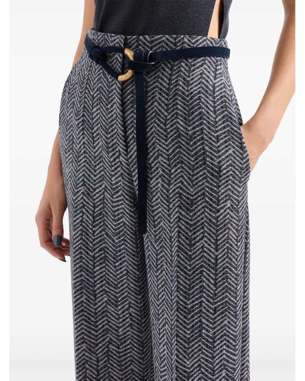 Giorgio Armani Gray High-Waisted Chevron Trousers