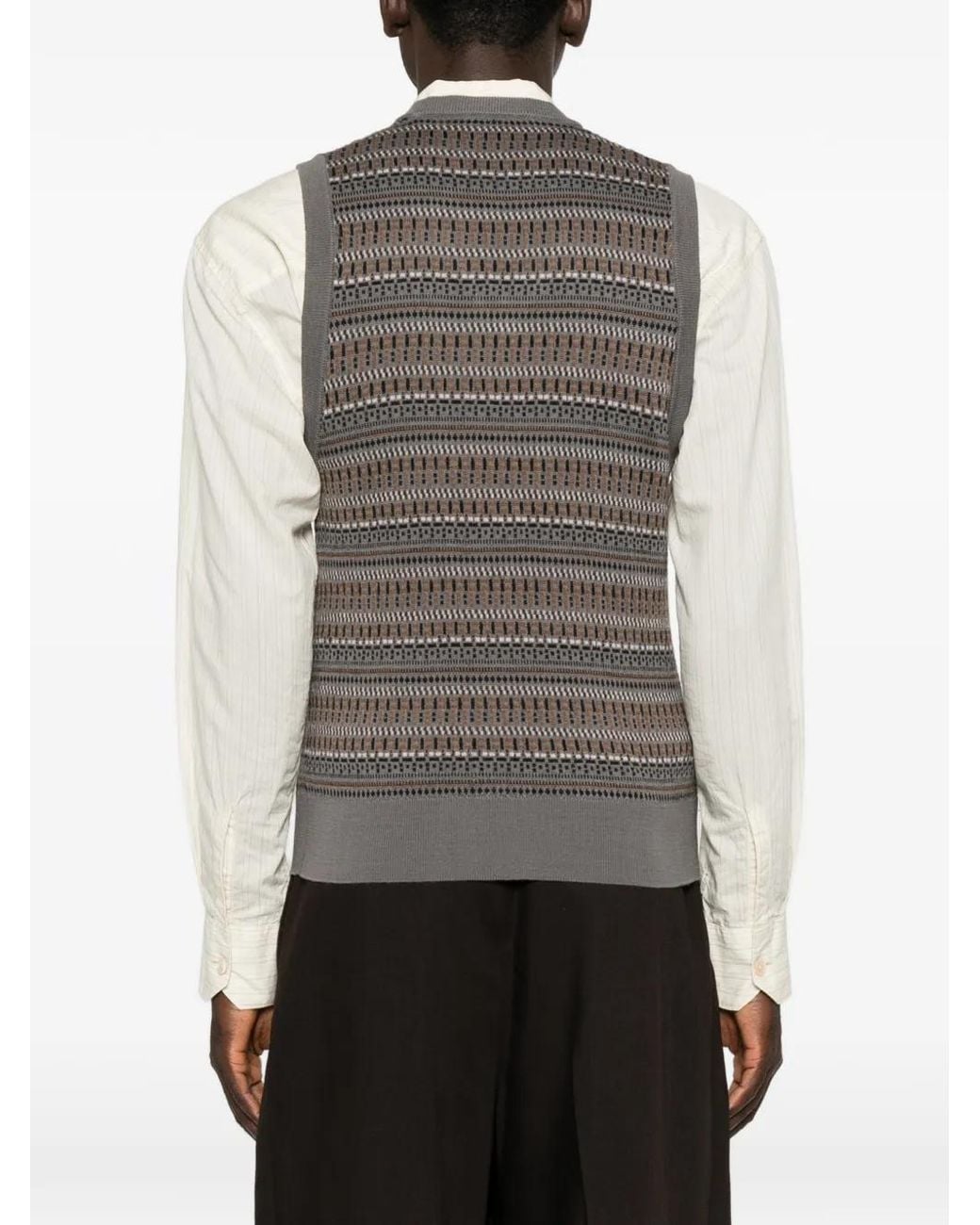 Lemaire Brown V-Neck Jacquard-Knit Vest for men
