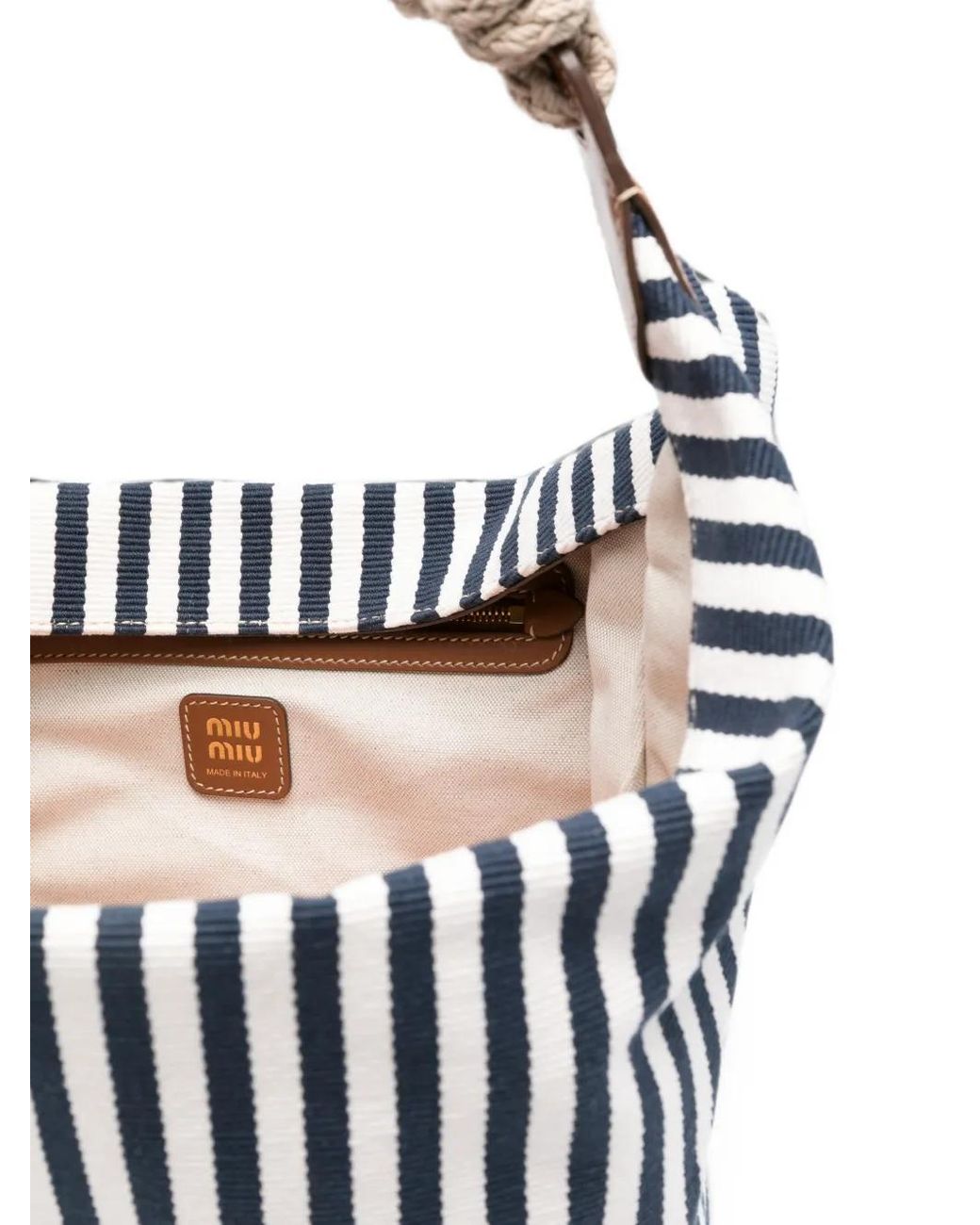 Miu Miu White Striped Rope-Handle Shoulder Bag