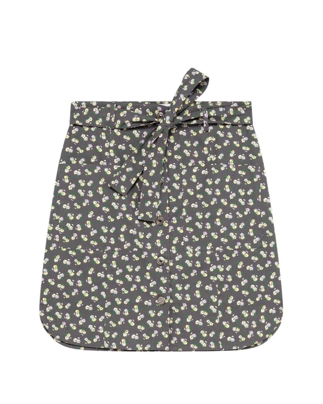 MSGM Gray Floral-Print Belted Mini Skirt