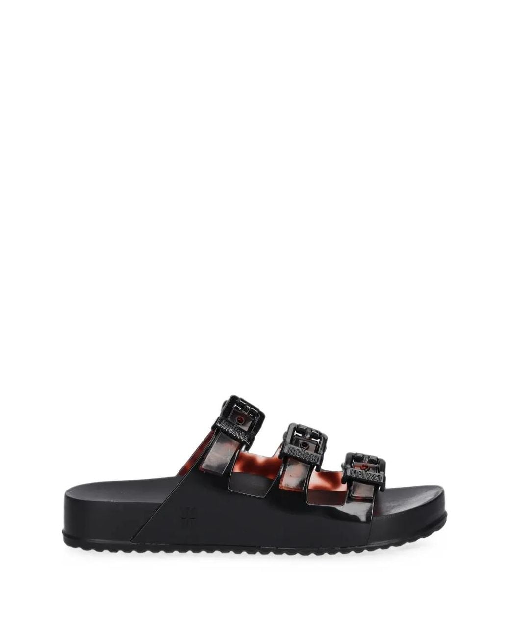 Melissa Black Cozy Triple Buckle-Strap Slides