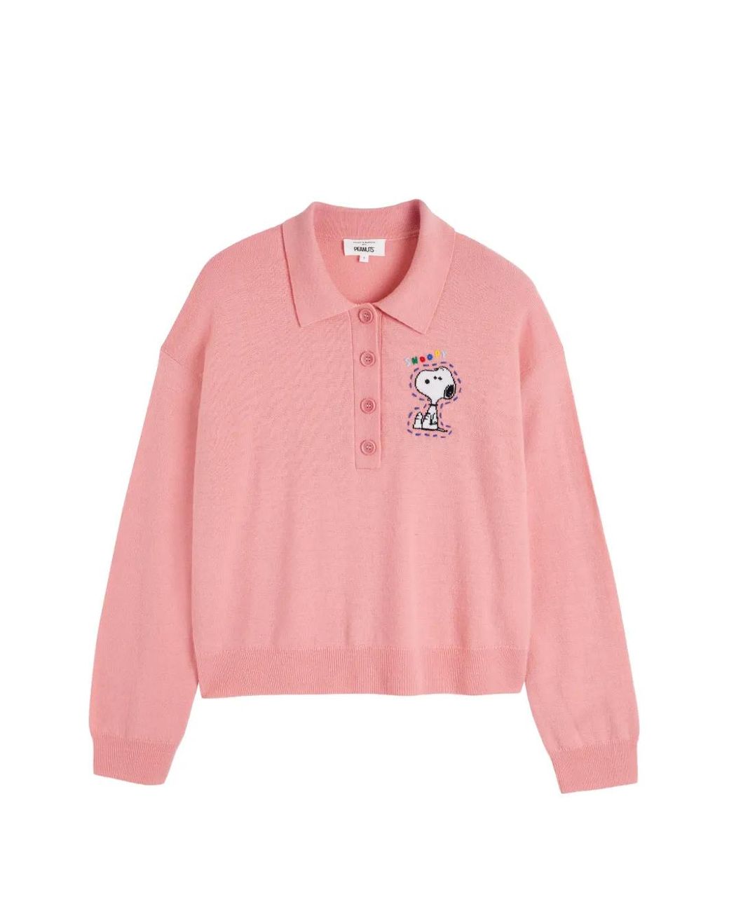 Chinti & Parker Pink Snoopy-Embroidered Polo Shirt