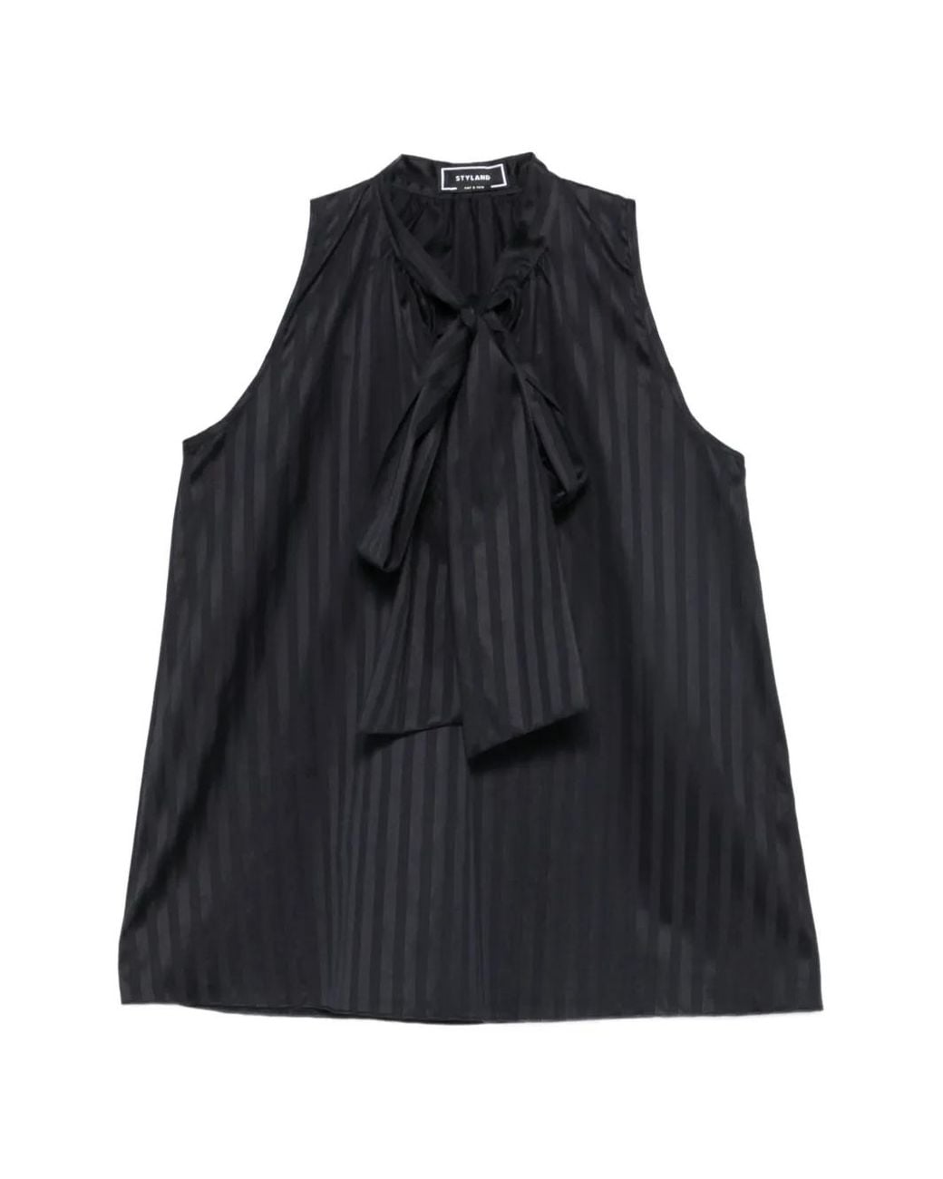 Styland Black Pussy-Bow Sleeveless Top