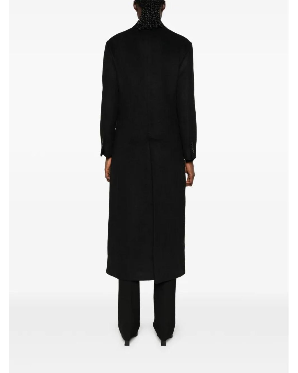 Eraldo Black Double-Breasted Peaked-Lapels Coat