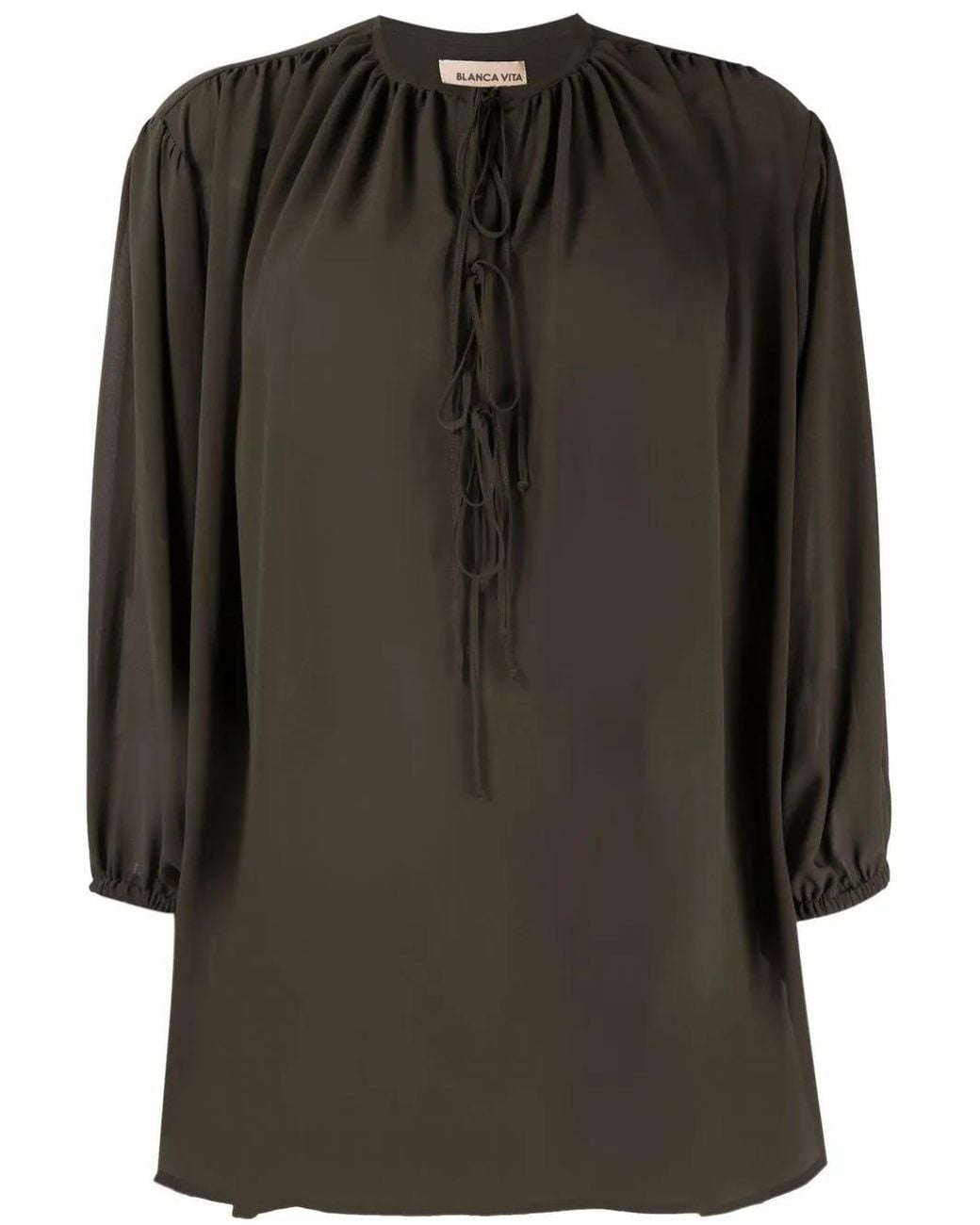 Blanca Vita Black Begonia Lace-Up Front Blouse