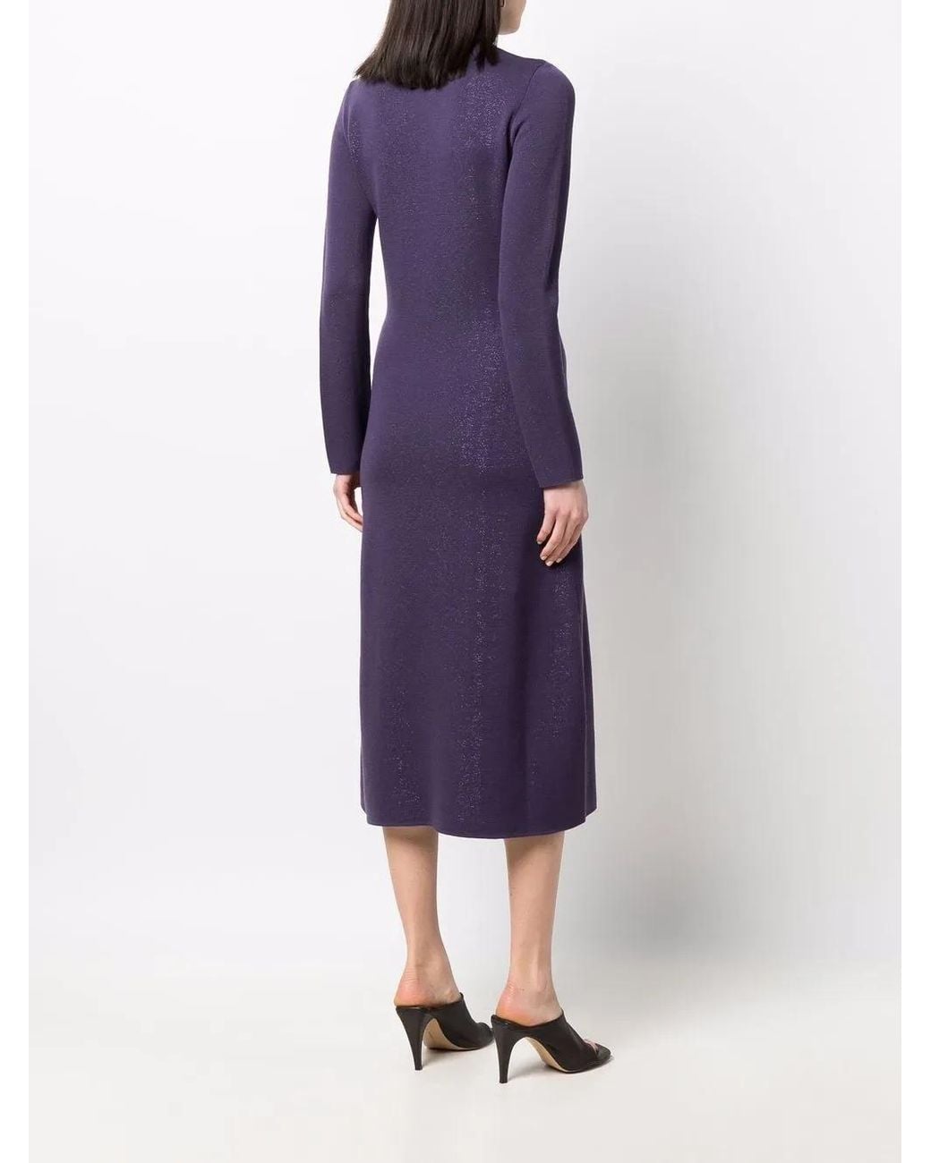 Ferragamo Purple Lamé Wool Midi Dress