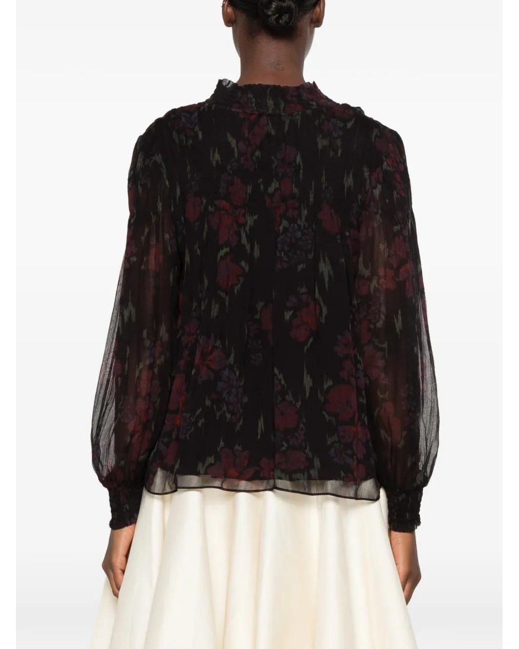 Ba&sh Black Douce Floral-Print Ruffled Blouse