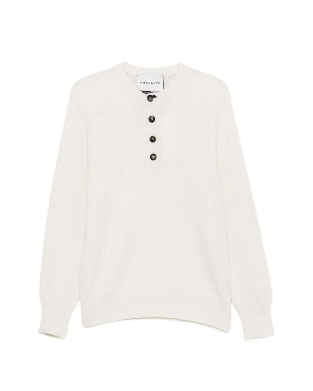 Amaranto White Ribbed-Knit Button-Up Sweater for men