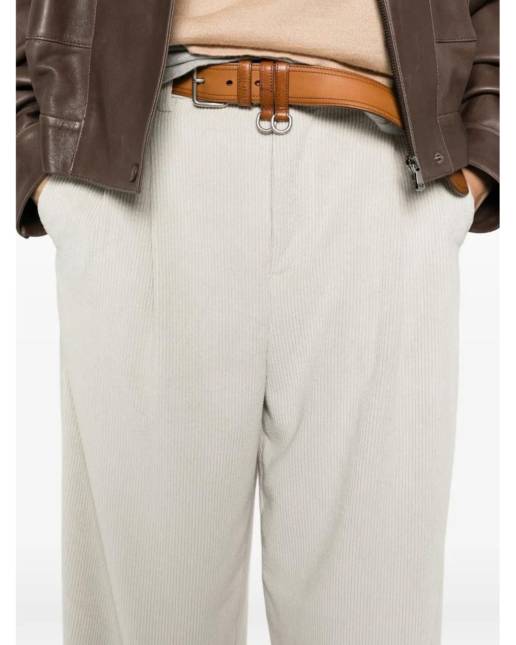 White Sand White Pleated Corduroy Trousers