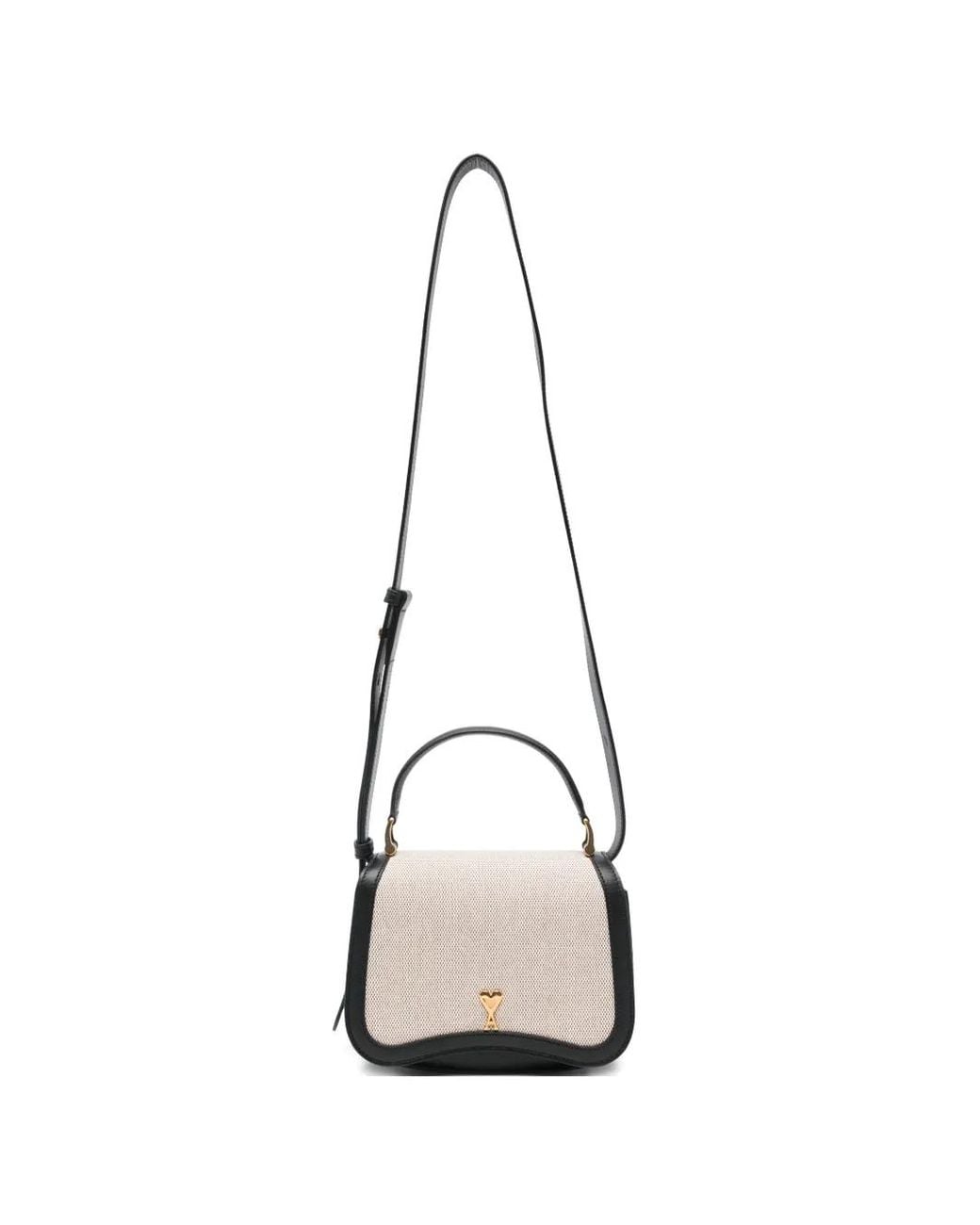 AMI White Top Handle Detail Tote Bag