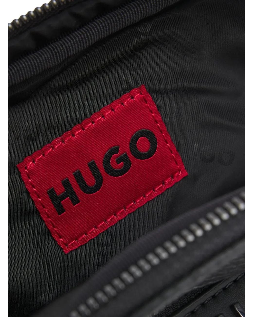 HUGO Black Logo-Plaque Messenger Bag for men