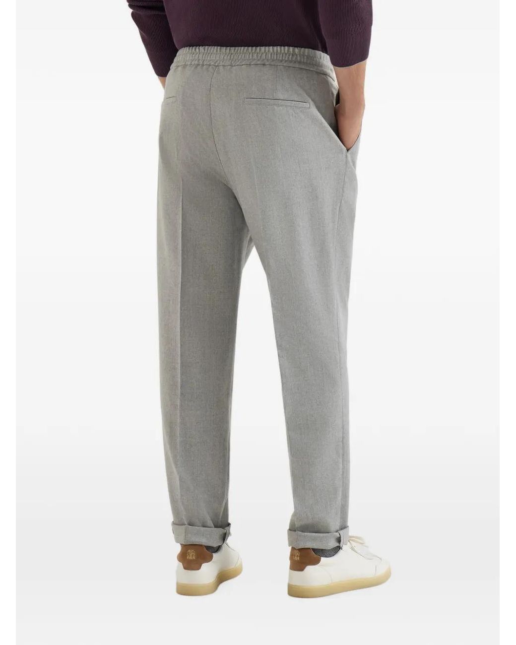 Brunello Cucinelli Gray Virgin Wool Pants With Drawstring for men
