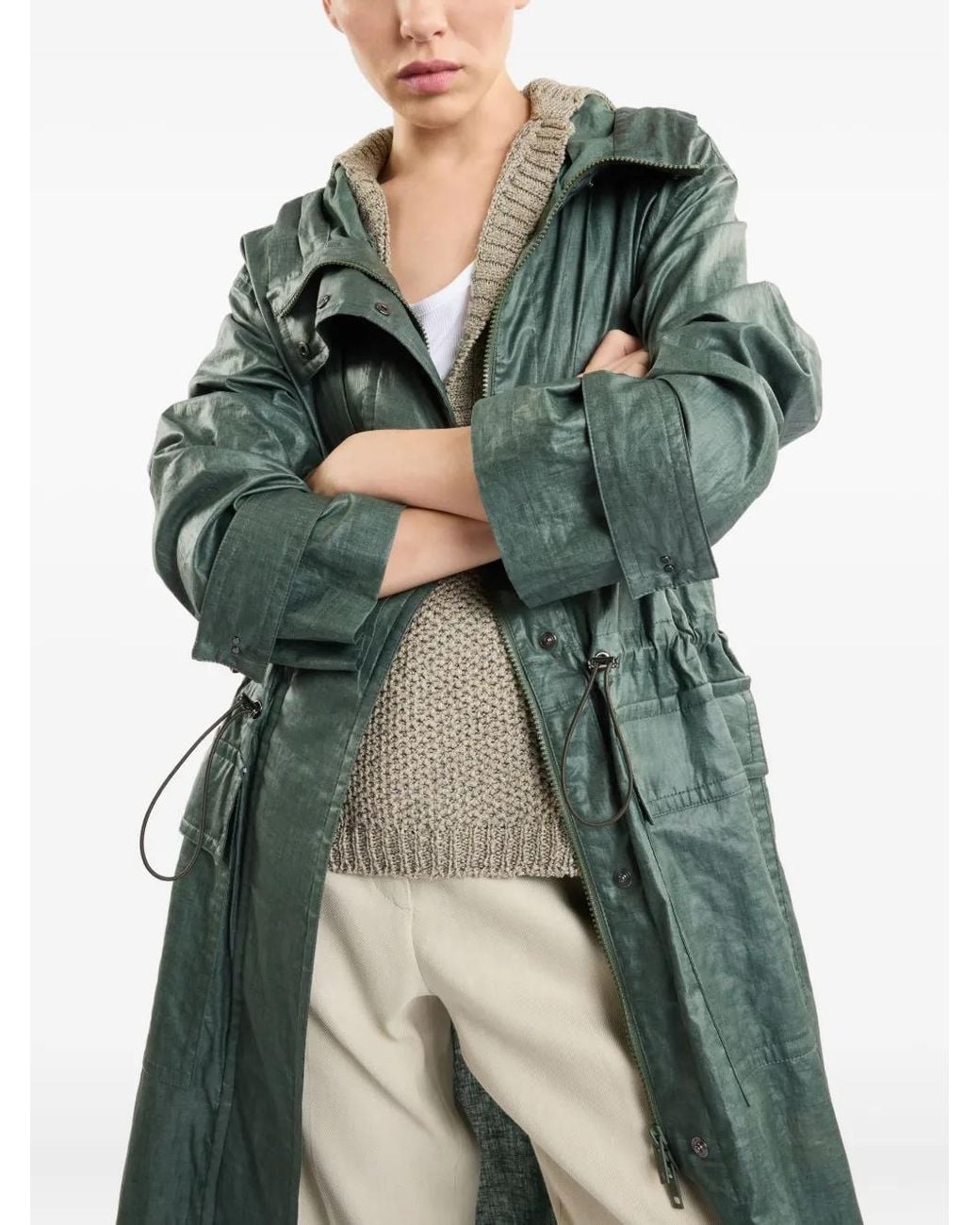 Fay Green Drawstring-Waist Hooded Parka